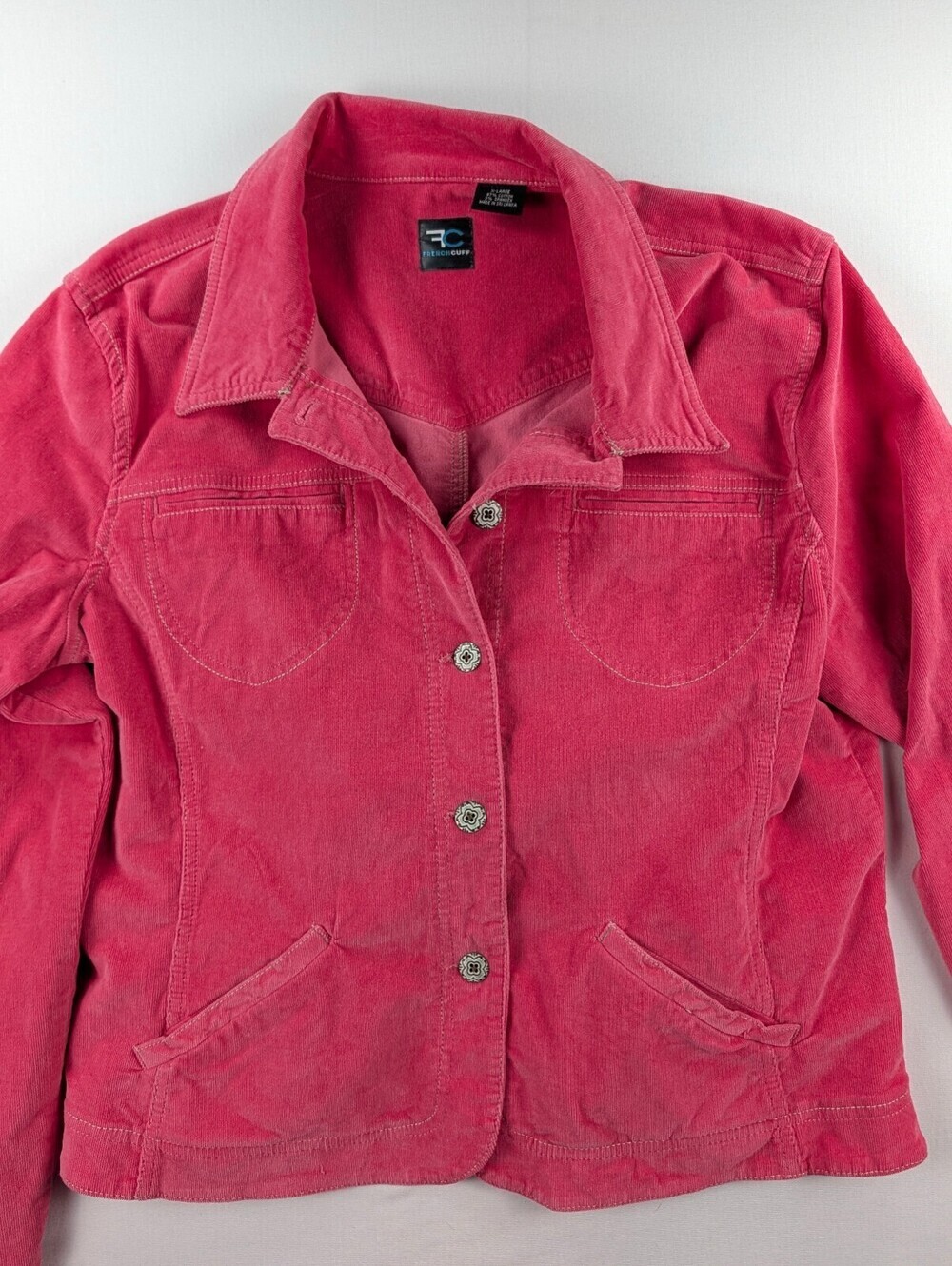 French Cuff Pink Fine Wale Corduroy Button Front Jacket Shacket Size XL - Picture 6 of 10